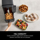Ninja Double Stack Air Fryer, Vertical Dual Drawer Air Fryer with 4 cooking levels, 2 Drawers and 2 Racks, Space Saving Design, 7.6L Capacity, 6 Cooking Functions, 6 Portions, Black SL300UK