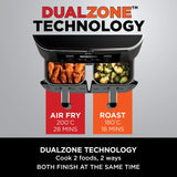 Ninja Foodi MAX Dual Zone Digital Air Fryer, 2 Drawers, 9.5L, 6-in-1, Uses No Oil, Max Crisp, Roast, Bake, Reheat, Dehydrate, Cook 8 Portions, Non-Stick Dishwasher Safe Baskets, Black AF400UK