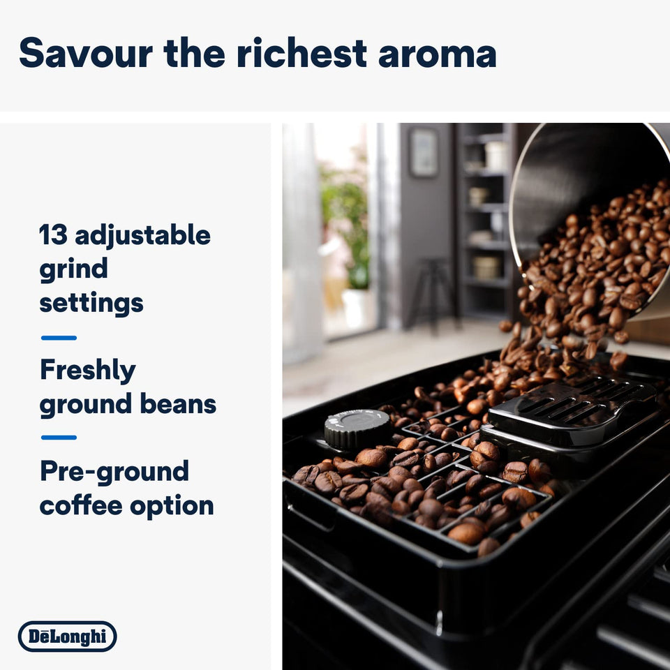 De'Longhi Magnifica ECAM222.20.B, Automatic Coffee Machine with Milk Nozzle, Bean to Cup Espresso Machine with 4 One-Touch Recipes, Soft-Touch Control Panel, 1450W, Black