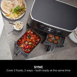 Ninja Foodi MAX Dual Zone Digital Air Fryer, 2 Drawers, 9.5L, 6-in-1, Uses No Oil, Max Crisp, Roast, Bake, Reheat, Dehydrate, Cook 8 Portions, Non-Stick Dishwasher Safe Baskets, Black AF400UK